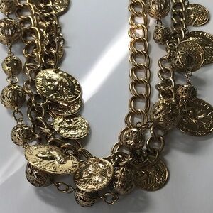 Luxurious Gold Multi-Strand Necklace with Coin Charms